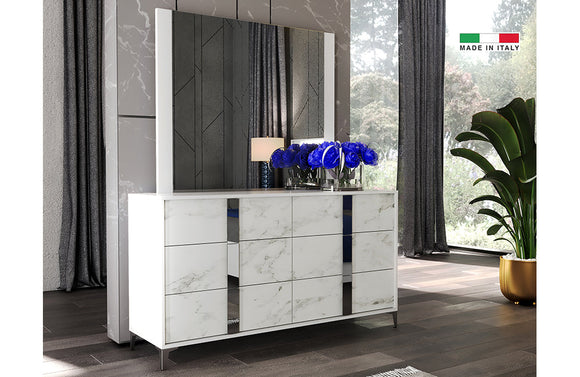 Antonella White Marble Modern Dresser and Mirror