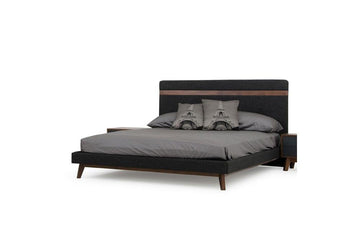 Dali Modern Gray Fabric & Walnut Bed