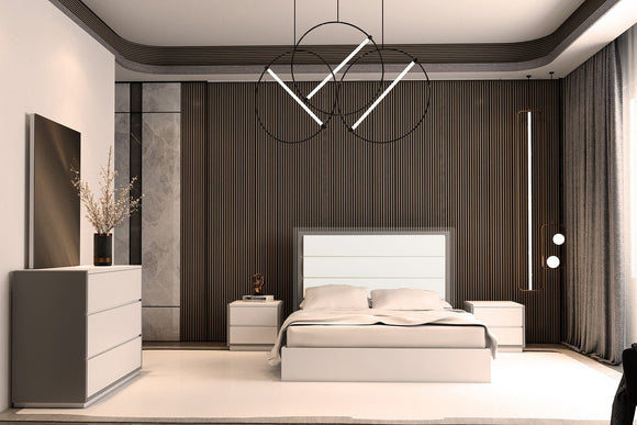 Sky Grey and White Modern Bedroom Set with LED