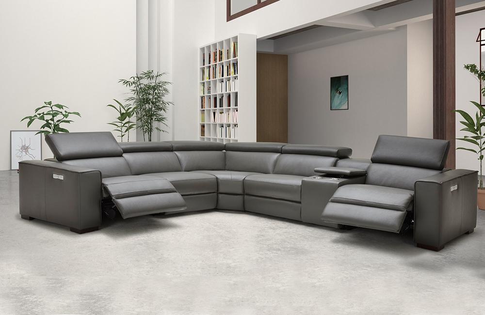 Bellagio Gray Leather Sectional With