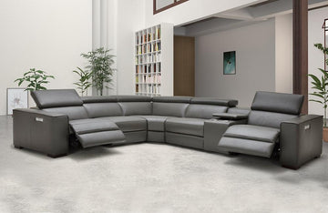 Bellagio Gray Leather Sectional with Recliners