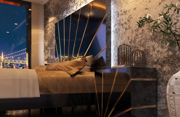 Oro Black Nightstand 2 Drawers