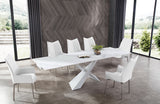 9113 Dining Table with 1218 swivel White Chairs