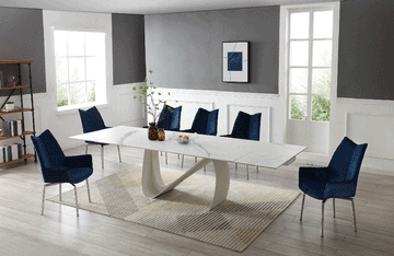 9087 Table White with 1218 swivel blue chair