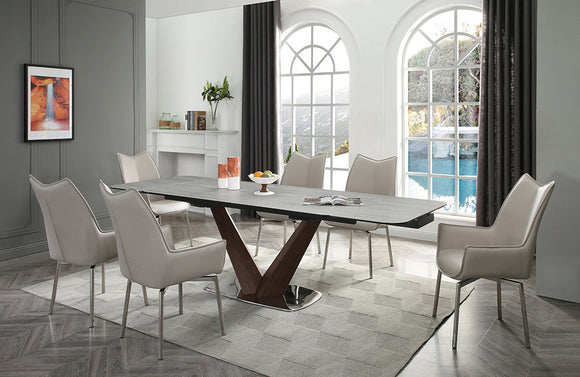 9188 Table with 1218 swivel grey taupe chairs