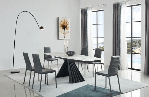 152 Marble Dining Table with 196 Grey Chairs