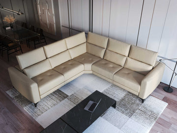 FERRARA BEIGE LEATHER SECTIONAL WITH 3 POWER RECLINERS