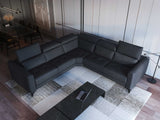 FERRARA DARK GREY LEATHER SECTIONAL WITH 3 POWER RECLINERS