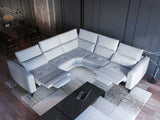 FERRARA WHITE LEATHER SECTIONAL WITH 3 POWER RECLINERS