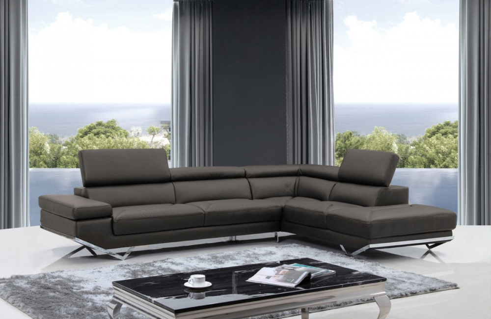 Dark Grey Teco Leather Sectional Sofa