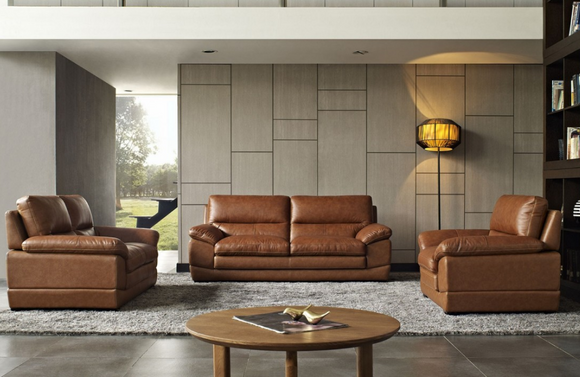 Kansas - Traditional Modern Cognac Leather Sofa Set