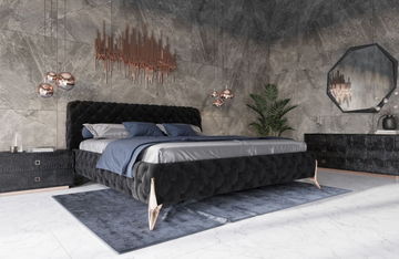 Lewisville - Modern Black Velvet & Rosegold Bed