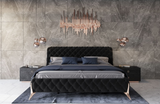 Lewisville - Modern Black Velvet & Rosegold Bed