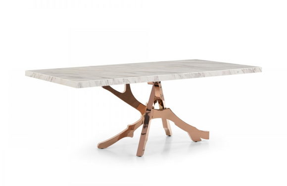 Lakewood - Modern White Marble & Rosegold Dining Table