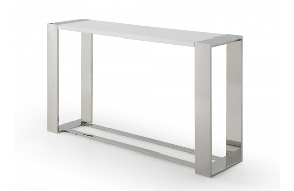 Flint - Modern White High Gloss & Stainless Steel Console Table