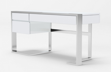 Flint - Modern White High Gloss & Stainless Steel Desk