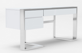 Flint - Modern White High Gloss & Stainless Steel Desk