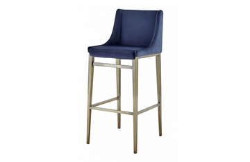 Mobile - Contemporary Blue Velvet & Antique Brass Bar Stool (Set of 2)