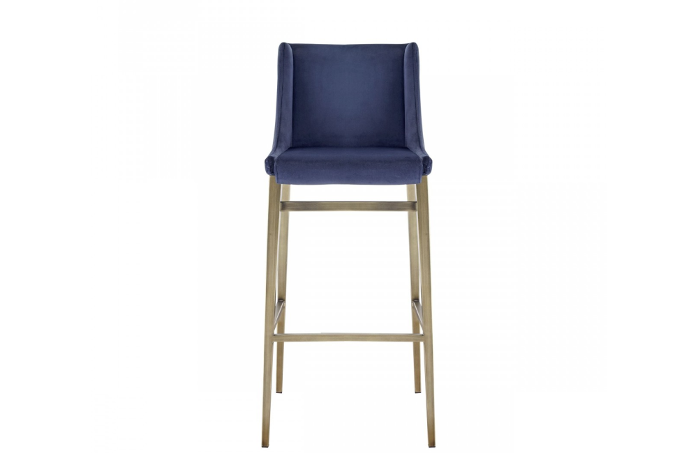 Mobile - Contemporary Blue Velvet & Antique Brass Bar Stool (Set of 2)