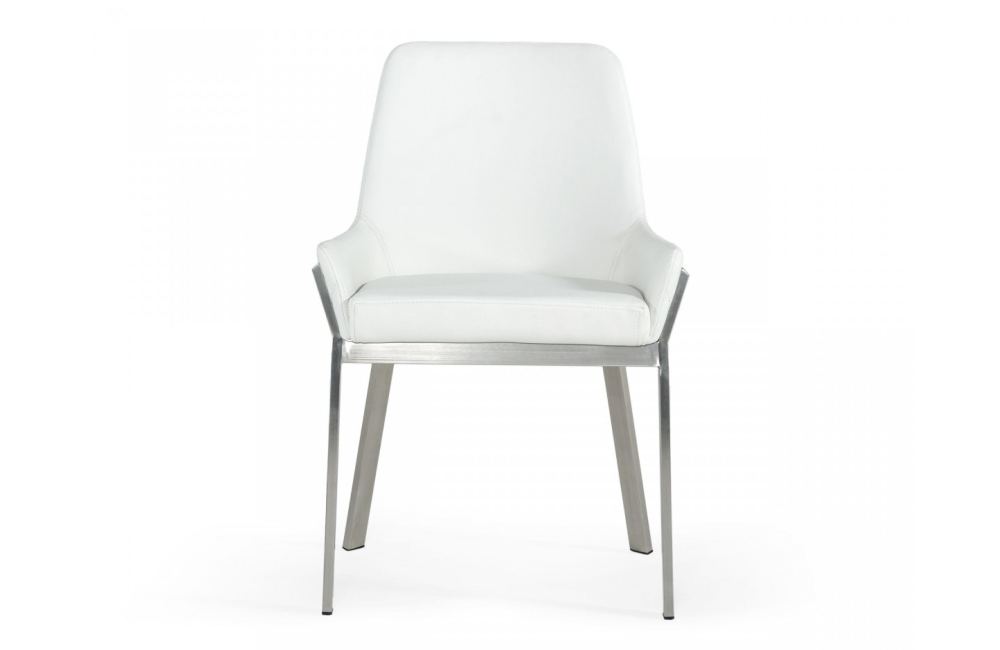 Grove - Modern White & Brushed Stainless Steel Dining Chair