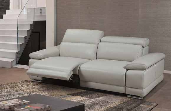 Grace Modern Light Gray Leather Reclining Sofa