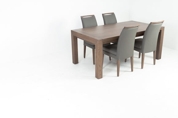 RHINE ASH GRAY TABLE WITH 4 ELKE GRAY LEATHER CHAIRS Dining Room Set