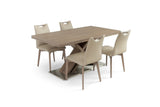 ALSTER X BASE ASH GRAY TABLE WITH RITZ BEIGE LEATHER CHAIRS
