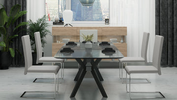 LAVIS BLACK CERAMIC DINING TABLE WITH 4 HAVEL CHAIRS