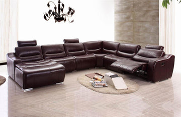 2144 Brown Leather Sectional Sofa with Recliner
