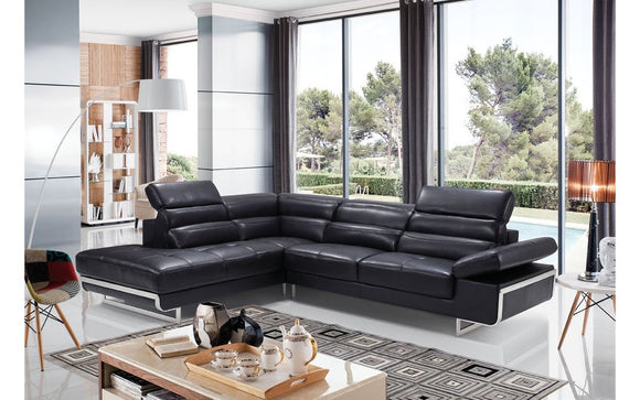 2347 Black Leather Sectional Sofa