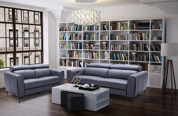 Scuzzo Reclining Motion Sofa Set Blue Grey