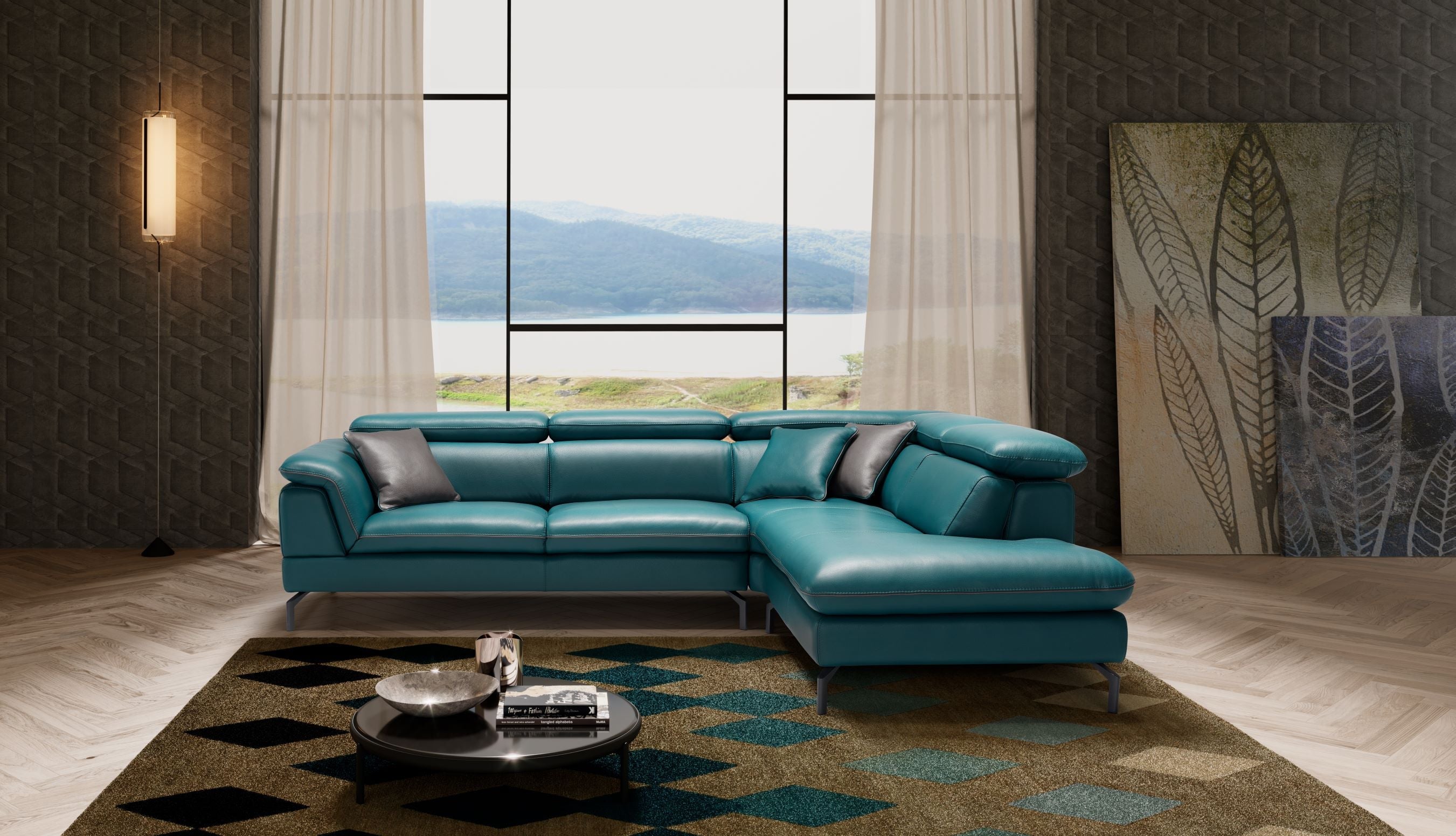 Lucca Turquoise Leather Sectional Sofa 4899 In A Modern Furniture Fairfield Nj Casa Eleganza Mattress