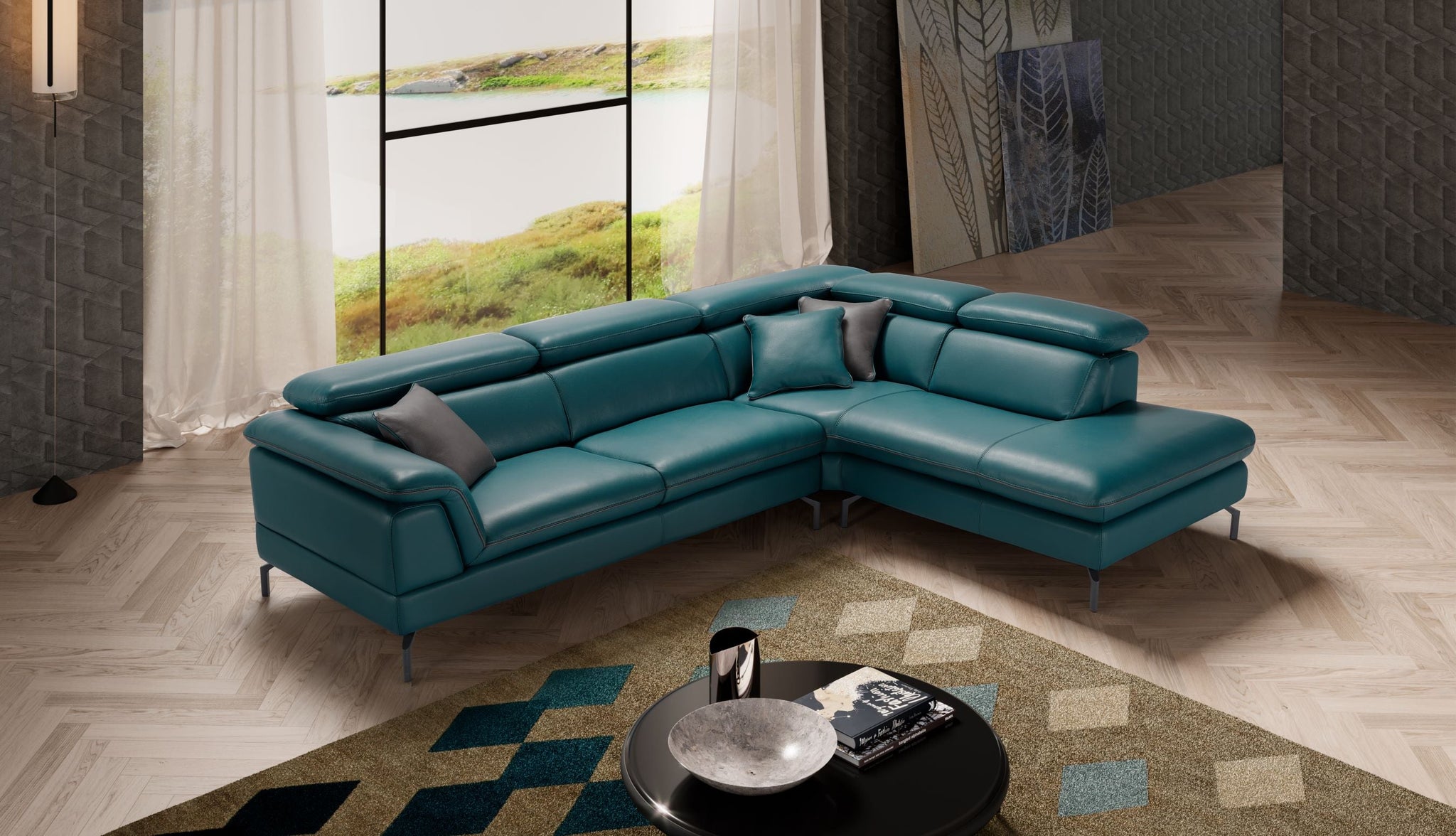 Lucca Turquoise Leather Sectional Sofa 4899 In A Modern Furniture Fairfield Nj Casa Eleganza Mattress