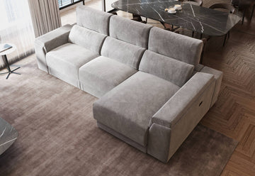 Lucia Light Grey Power Reclining Sectional with Storage Chaise