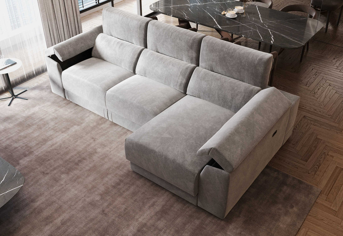 Lucia Light Grey Power Reclining Sectional with Storage Chaise