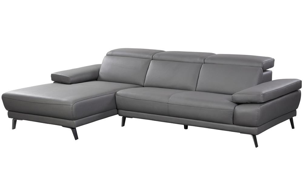 Hudson Grey Chaise Leather Sectional Sofa