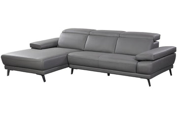 Hudson Grey Chaise Leather Sectional Sofa