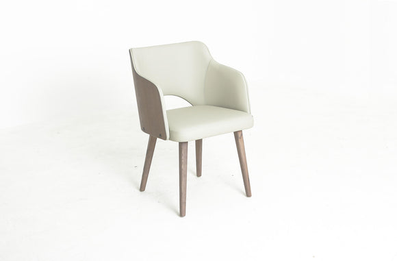 Muritz Ash Gray Dining Arm Chair in light gray leather