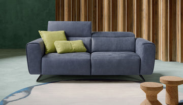 Prato Blue Leather Reclining Sofa
