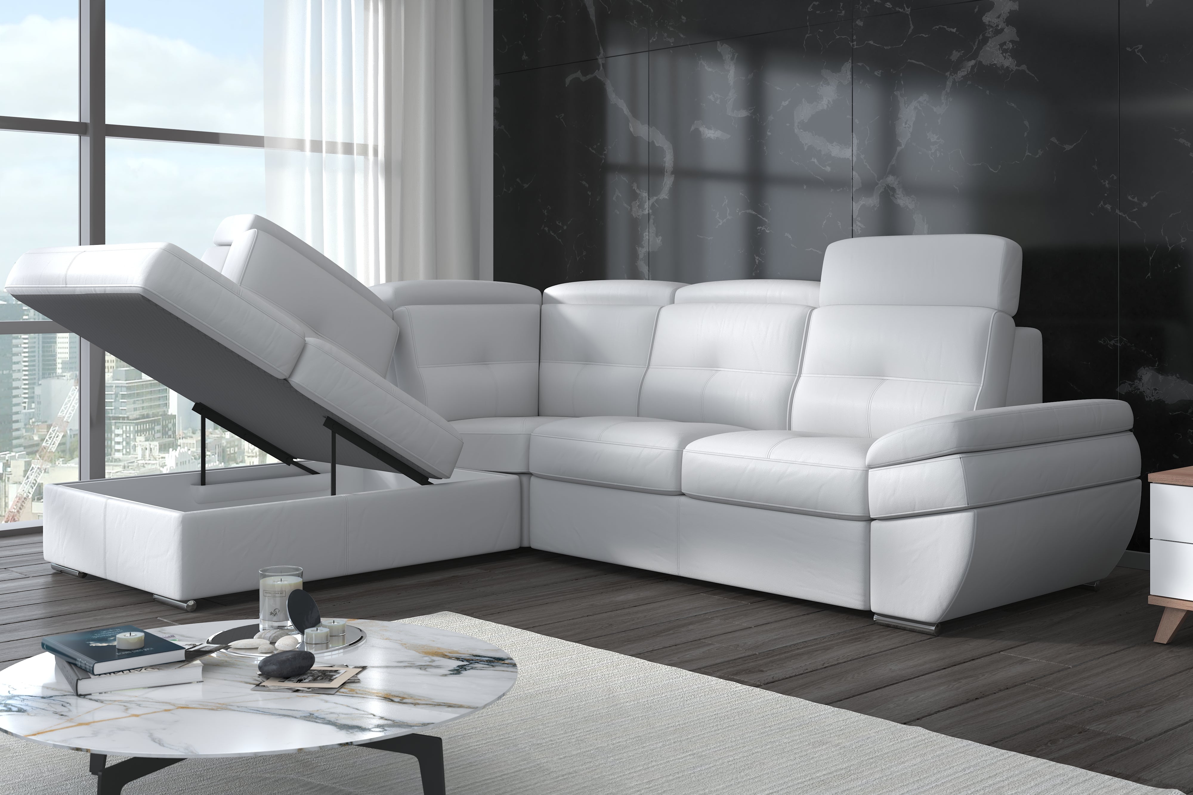 White Leather Sectional By Nordholtz