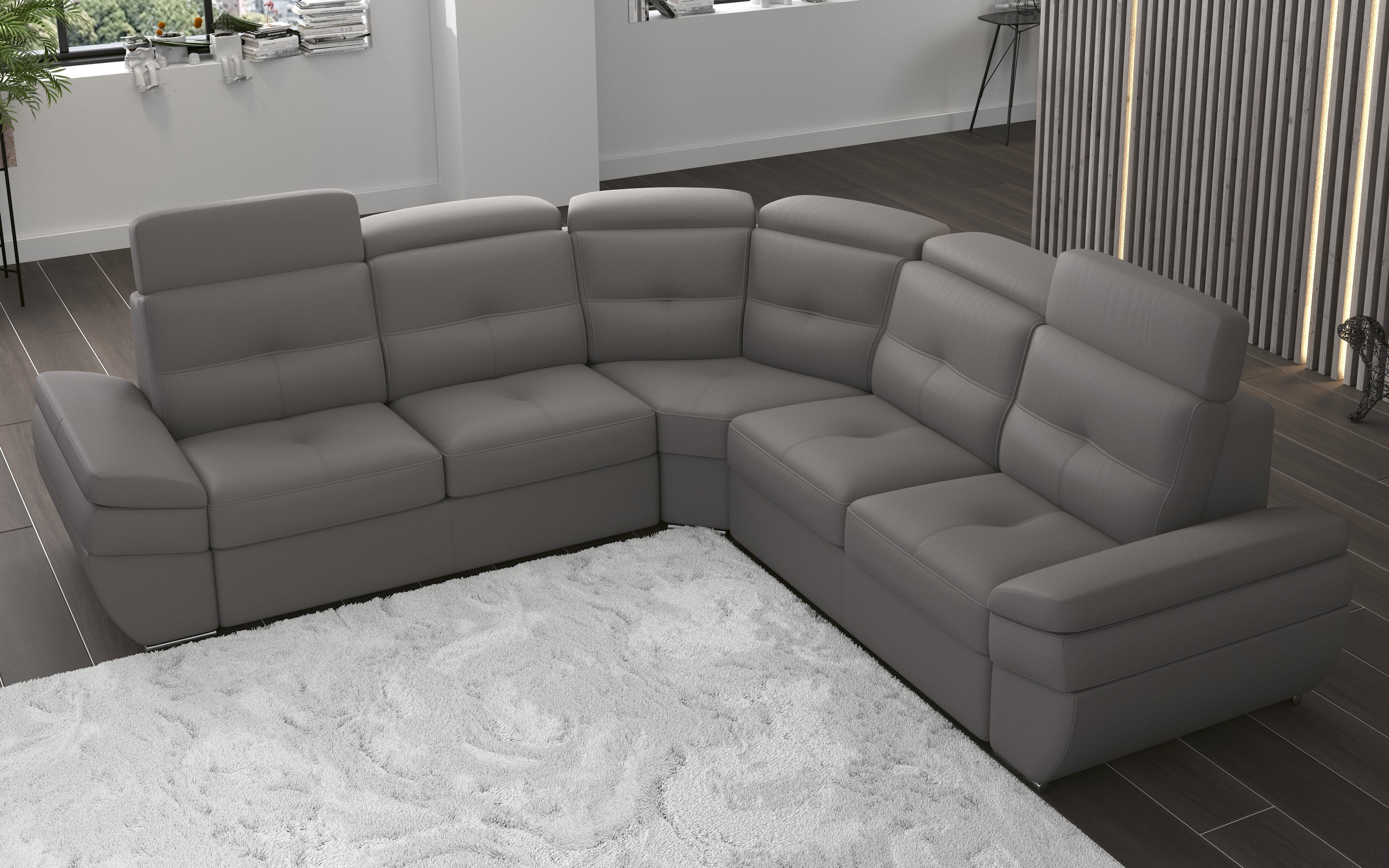 Salzburg Grey Leather Sectional By