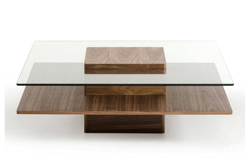 Clarion Modern Walnut and Glass Coffee Table