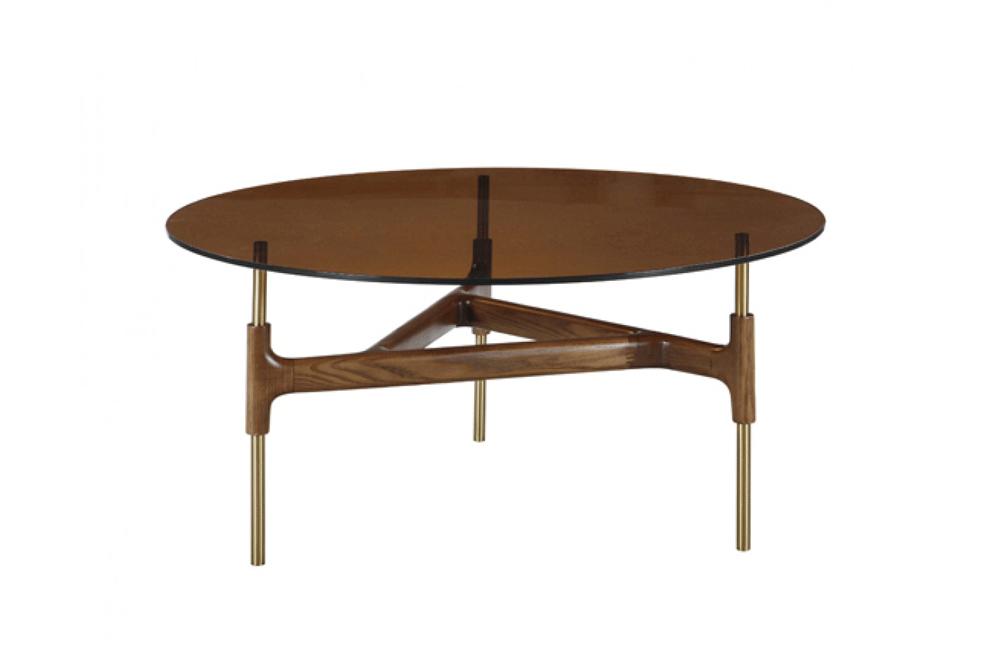 Lawson Modern Round Walnut & Glass Coffee Table