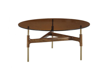 Lawson Modern Round Walnut & Glass Coffee Table