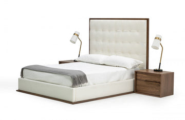 Modrest Amberlie White Vegan Leather & Walnut Bed