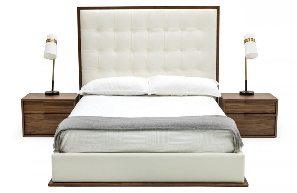Modrest Amberlie White Vegan Leather & Walnut Bed