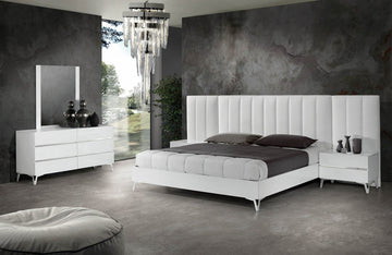 Nova Domus Angela Italian Modern White Eco Leather Bed w/ Nightstands and Wings