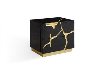 Modrest Aspen Modern Black & Gold 2-Drawer Nightstand