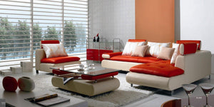 Angelo Modern White & Red Leather Sectional Sofa Set