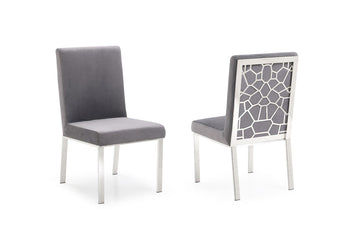 Modrest Reba Modern Grey Velvet & Stainless Steel Dining Chair (Set of 2)